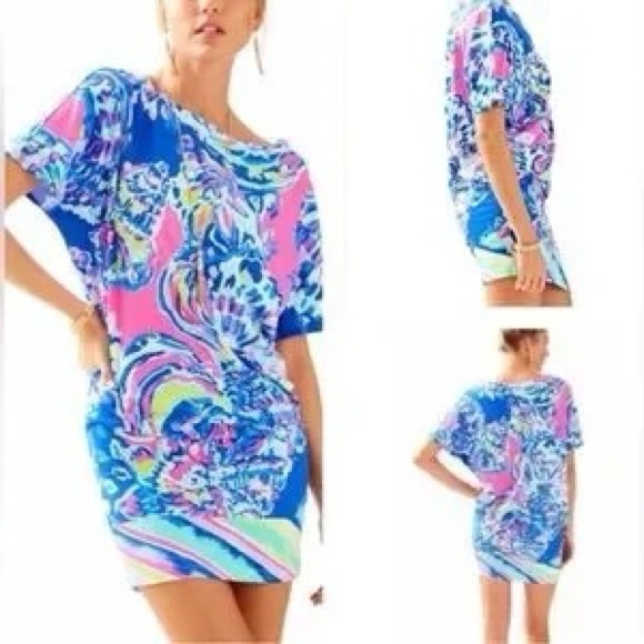 Lilly Pulitzer Lowe Dress‎ Medium Coastal Retreat Engineered Print - Picture 1 of 7